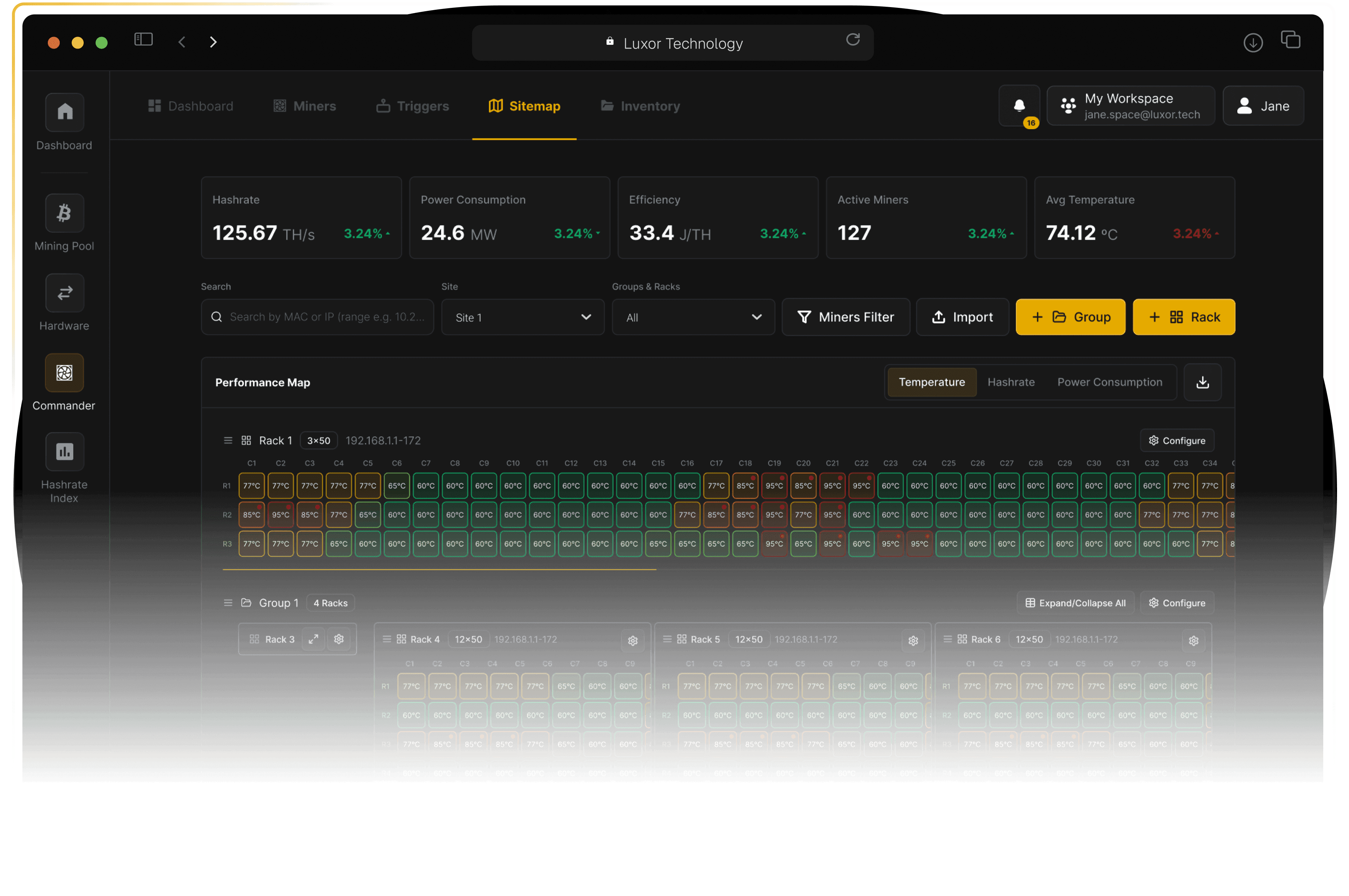 Luxor Commander fleet management dashboard