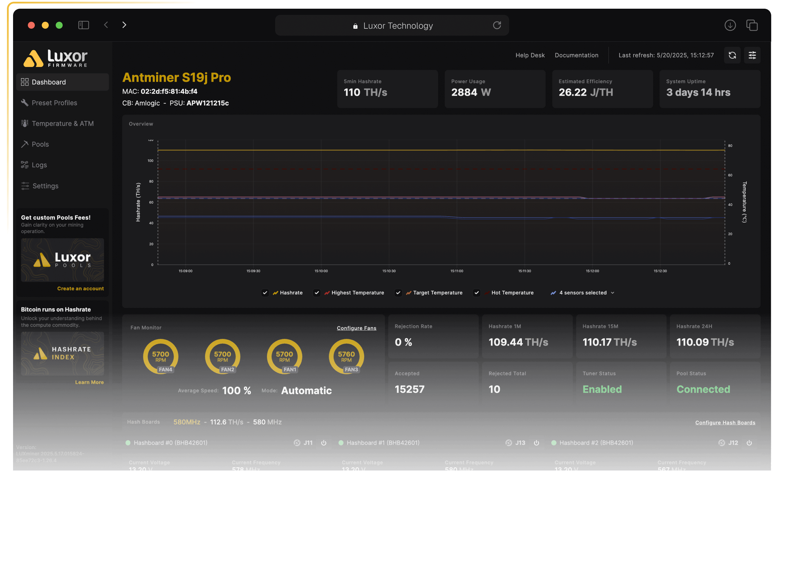 luxor app dashboard