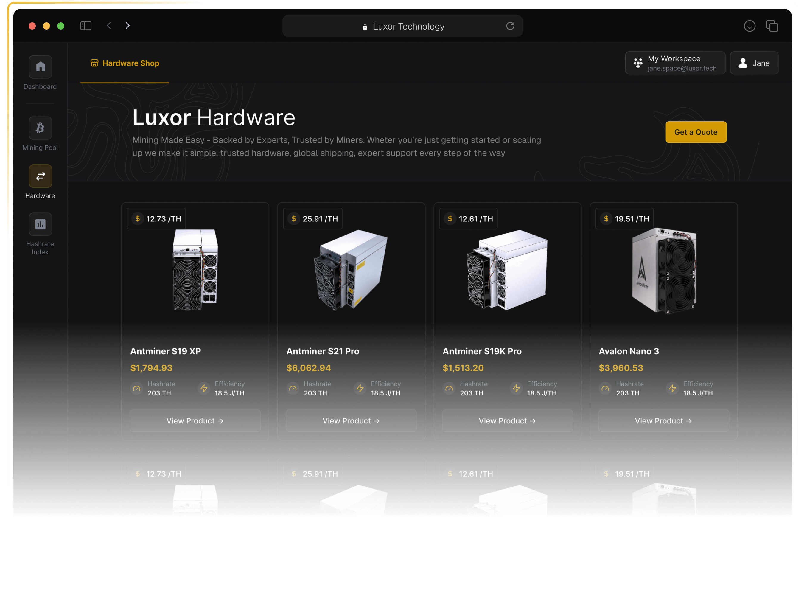 luxor app dashboard